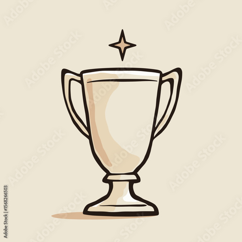 Illustration of a trophy with a star symbolizing achievement and success on a light background copy space