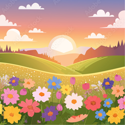 Field wildflowers, Vibrant colors of sunset, blooming in spring