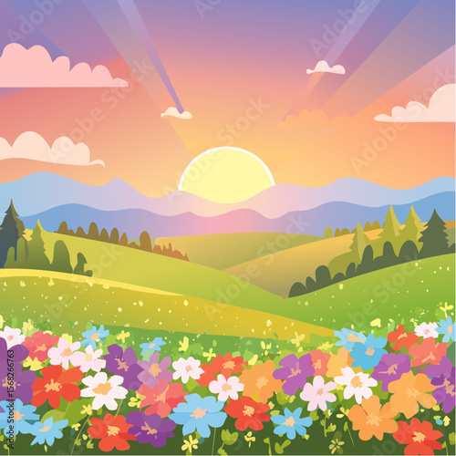 Field wildflowers, Vibrant colors of sunset, blooming in spring