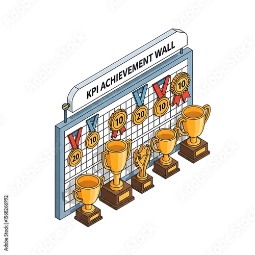Achievement wall showcasing KPI trophies and success.