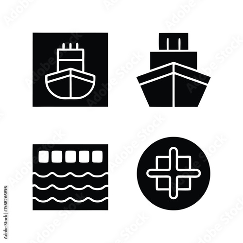 Ferry boat and water transport icons ship river
