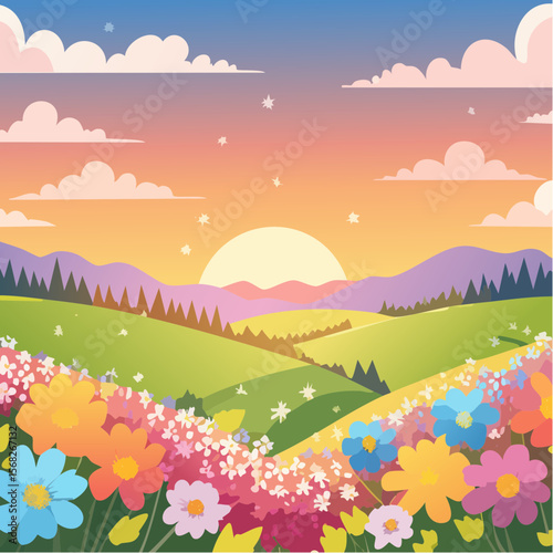 Field wildflowers, Vibrant colors of sunset, blooming in spring