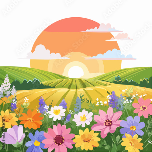 Field wildflowers, Vibrant colors of sunset, blooming in spring
