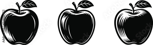 Monochrome Apple Fruit Outline Icon Set for Healthy Design

