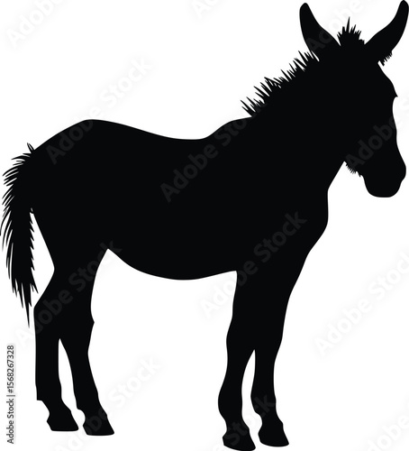 Vector Silhouette: Donkey Profile, Farm Animal, Elegant, Dark, Simple