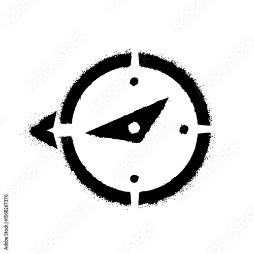 A black and white compass with a grainy spray paint effect design