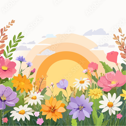 Field wildflowers, Vibrant colors of sunset, blooming in spring