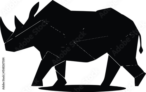 Geometric vector rhino silhouette: strong, bold, African wildlife design.