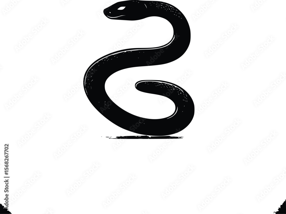 Naklejka premium Vector illustration: Coiled snake, black silhouette, mysterious, elegant design.