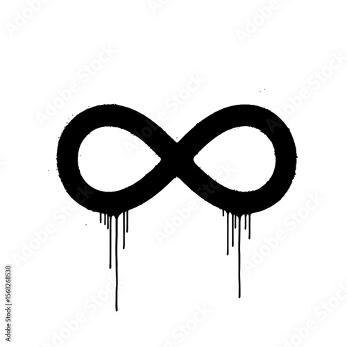 Black infinity symbol with dripping paint on a white background