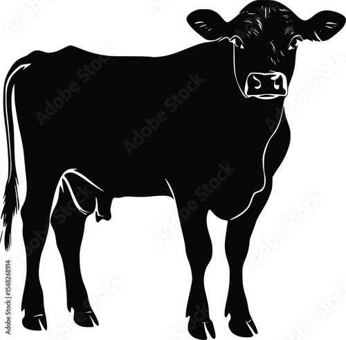 Vector illustration: Elegant black cow silhouette, farm animal graphic
