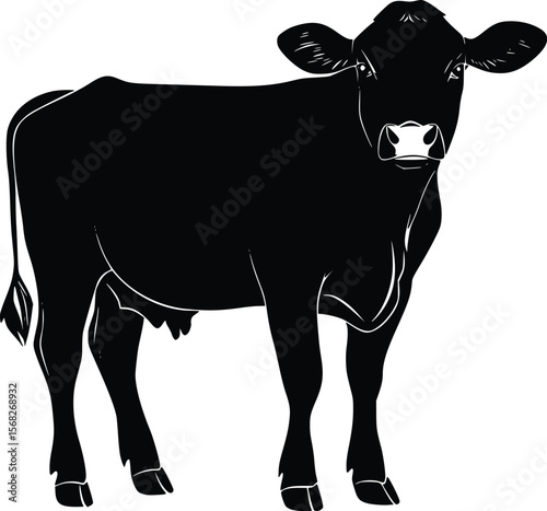 Vector illustration: Elegant black cow silhouette, farm animal graphic