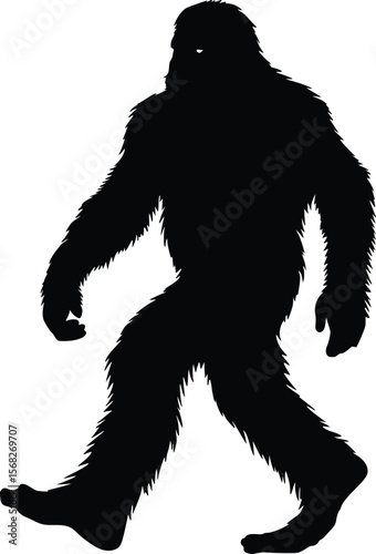 Bigfoot Silhouette: Vector Illustration, Mysterious, Dark, Walking, Primal