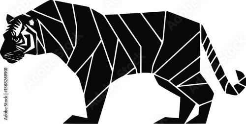 Geometric vector tiger silhouette: powerful, elegant, dark design.