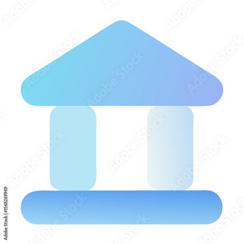 Vector art of stylized building icon resembling a bank or courthouse with a triangular roof and columns on a gradient background isolated on transparent background