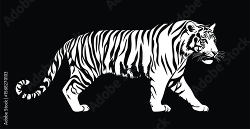 Majestic Bengal tiger vector illustration, dramatic dark style