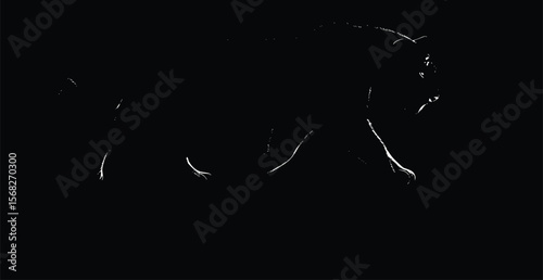 Majestic Cougar Vector Silhouette: Dark, Dramatic, Night Prowl