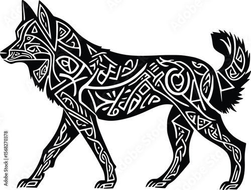 Vector Tribal Wolf: Elegant Celtic Knotwork Dog Design Illustration