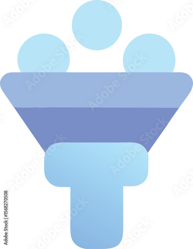 Vector art of a blue gradient icon representing a funnel with circles inside, isolated on transparent background