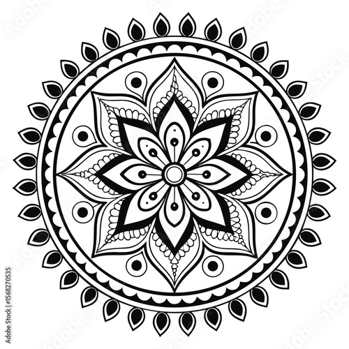 Elegant mandala with intricate petal patterns showcases geometric art and spiritual symbolism