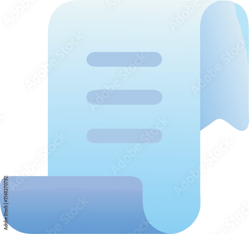 Vector art of a light blue gradient icon of a rolled document with lines, isolated on transparent background
