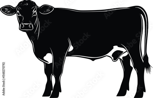 Elegant Black Cow Vector Illustration: Farm Animal Silhouette