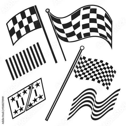 Collection of dynamic black and white racing stripe graphic elements for design