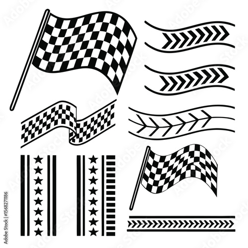 Dynamic black and white racing stripes graphic collection for various applications