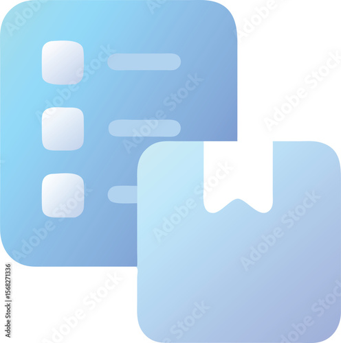 Vector art of a blue and purple gradient icon displays a checklist next to a package
