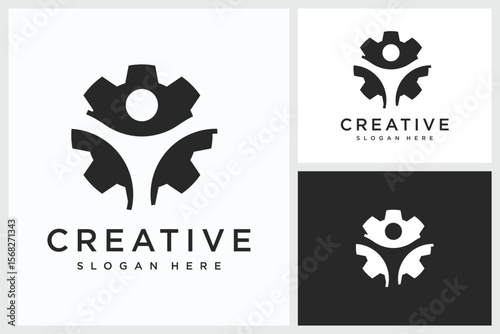 Gear People Design Inspiration. Gear People Symbol Logo Vector Template Design, Gear People Design Logo Vector Illustration