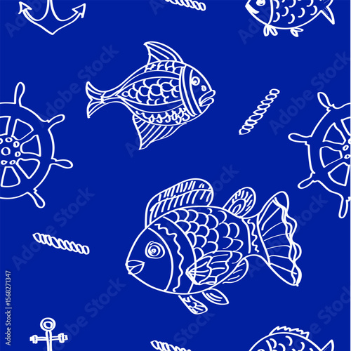 fish blue background seamless pattern