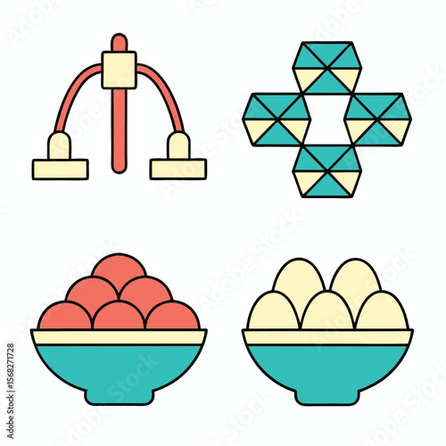 Four flat design icons with coral and teal colors vector