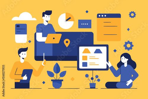 Web Marketing & Social Network Communication – Vector Set of People in Digital Media Activities