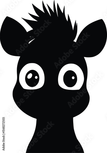 Adorable cartoon foal vector silhouette, playful, curious mood