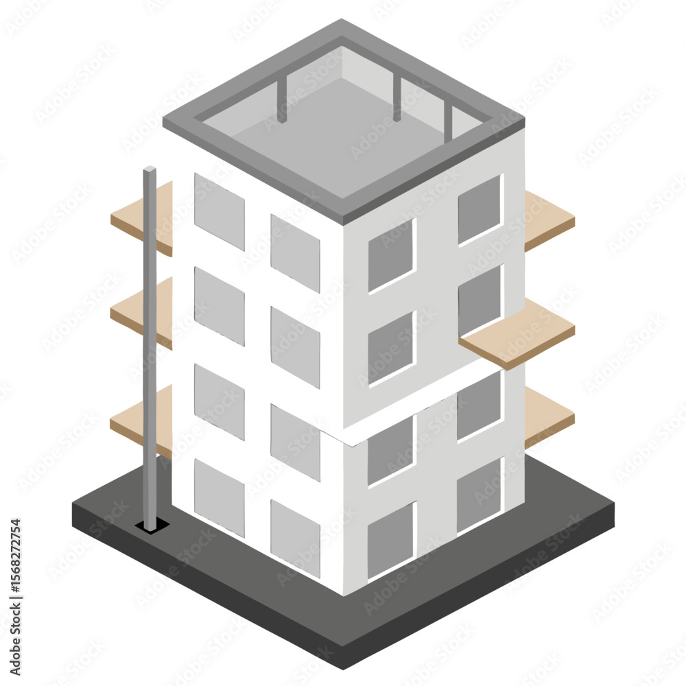 Fototapeta premium An isometric rendering of a six-story apartment building under construction, 
