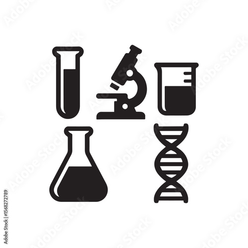 Medical Lab Equipment Silhouette Icons – Black Vector