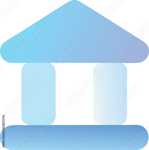 Vector art of stylized building icon resembling a bank or courthouse with a triangular roof and columns on a gradient background isolated on transparent background