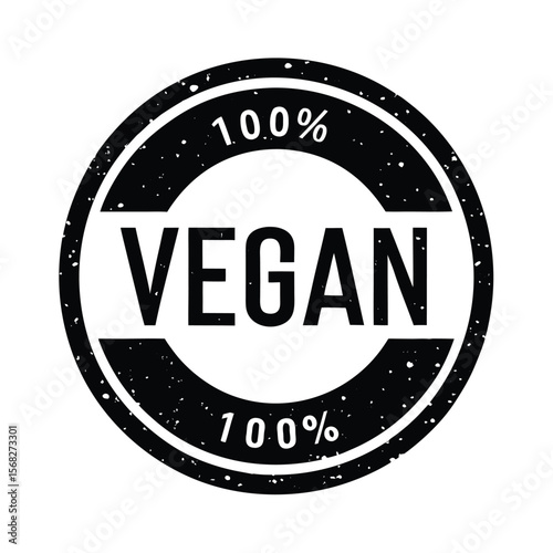 Vegan stamp with hundred percent text circle silhouette vector illustration