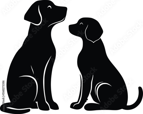 Affectionate Labrador Retriever vector silhouettes: adult and puppy.