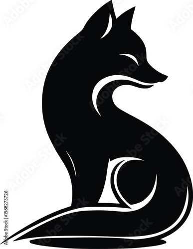 Elegant black vector fox silhouette: graceful, stylized animal logo design.