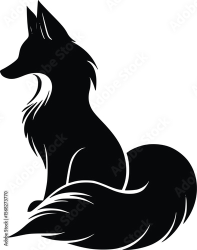 Elegant Vector Fox Silhouette: Sitting, Dark, Majestic Design