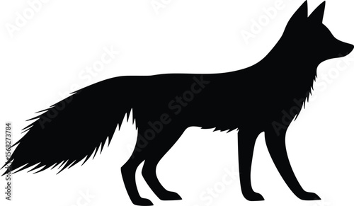 Elegant Vector Silhouette of a Fox: Dark, Majestic Profile
