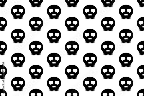 Black skull seamless pattern for holiday Halloween. Background for wallpaper, wrapping, packing, and backdrop.