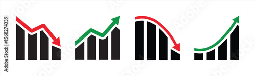 Growing graph set. Business chart with arrow. Growths chart collection. Profit growing symbol. Progress bar. Bar diagram. Growth success arrow icon. Progress symbol. Chart increase - stock vector.
