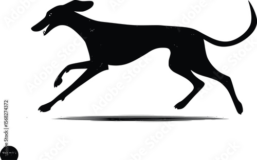 Vector illustration: Sleek black silhouette of a running greyhound dog.