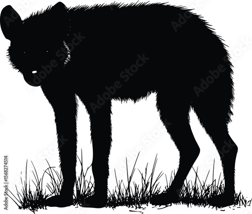 Vector Hyena Silhouette: Dark, Dramatic, African Savanna Grassland