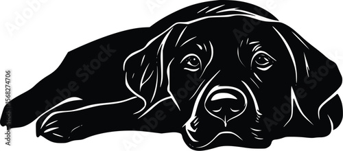 Serene Black Labrador Retriever Vector, Lying Down, Silhouette Style