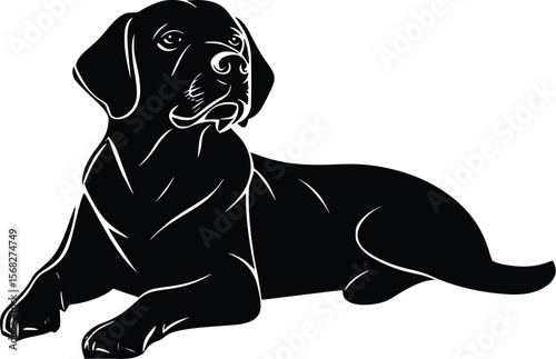 Elegant Black Labrador Retriever Vector Silhouette: Calm Dog Portrait