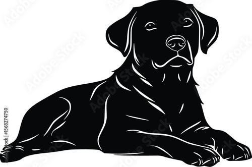 Elegant Black Labrador Retriever Vector Silhouette: Calm, Serene Pose