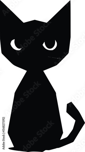 Geometric vector illustration: melancholic black cat silhouette